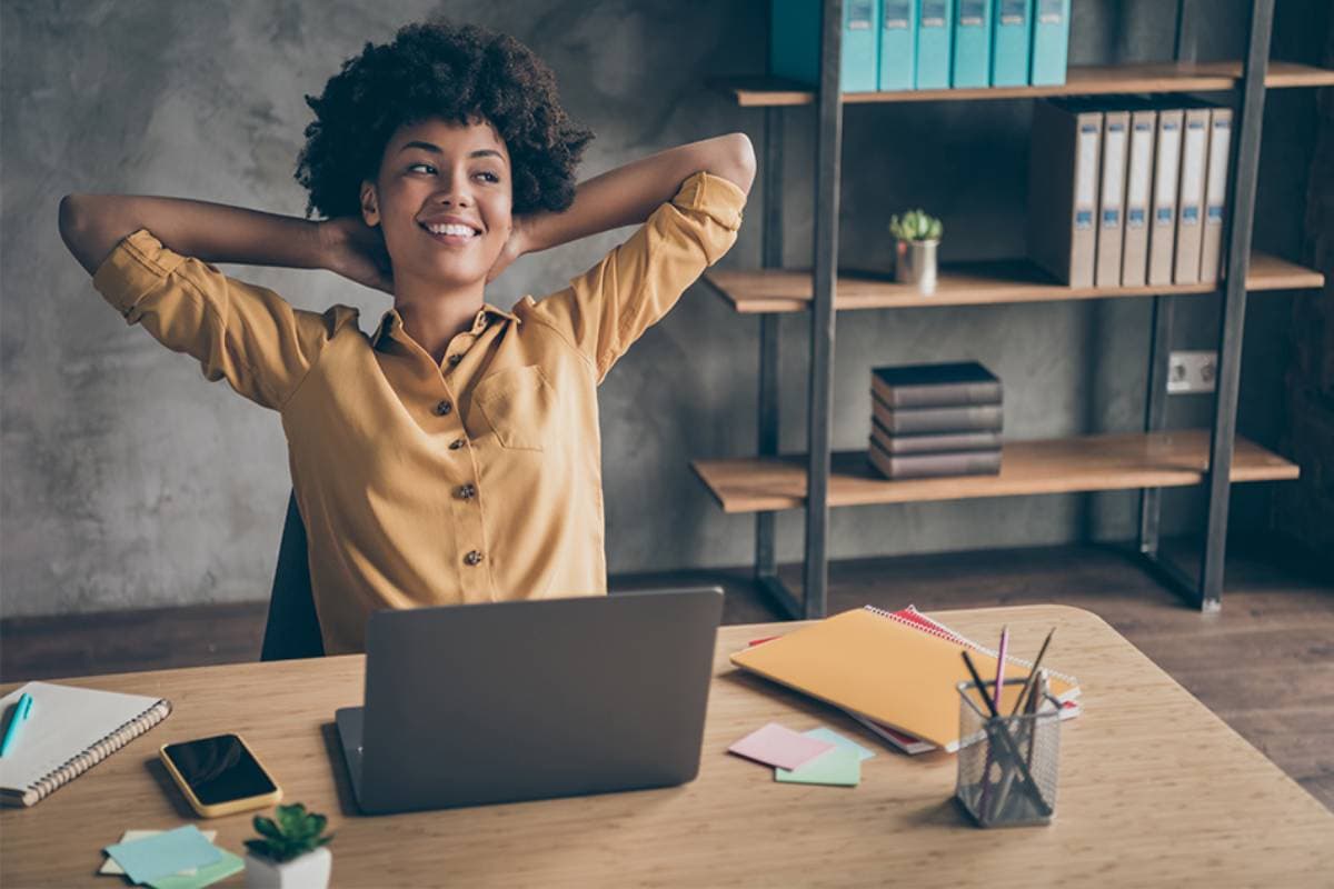 Woman relaxed at desk